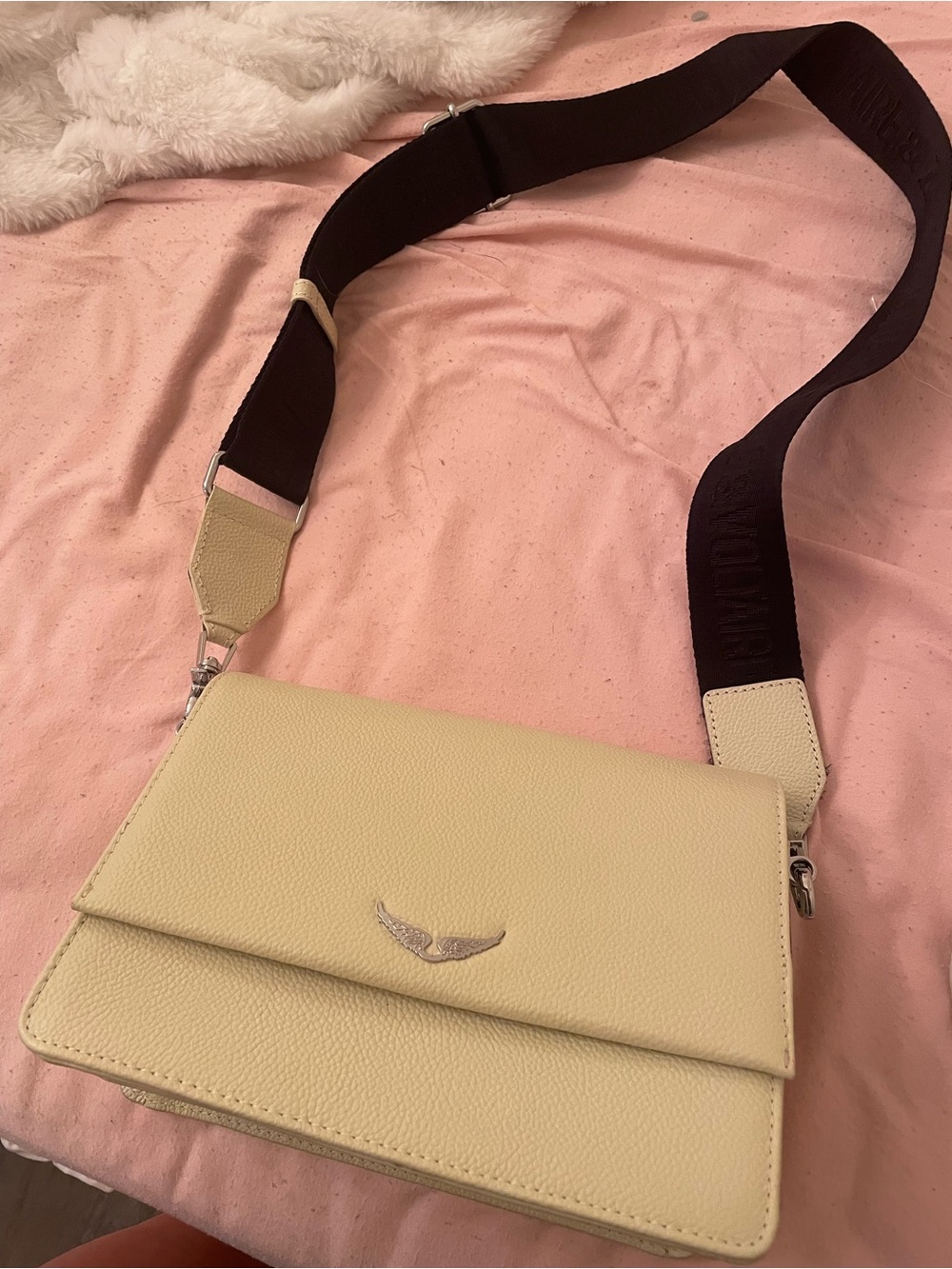 Zadig & Voltaire Cream Crossbody Bag with Black Adjustable Strap